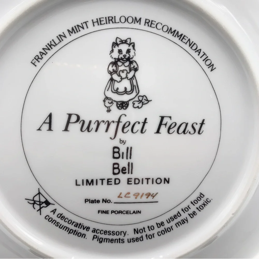 Franklin Mint “A Purrfect Feast” Bill Bell Limited Edition Fine Porcelain Plate - Picture 2 of 3